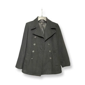 Express Womens Peacoat Black Buttons Double Breasted Collar Wool Blend 3/4